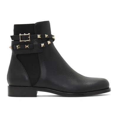 Valentino Black Cross Rockstud Strap Ankle Boots