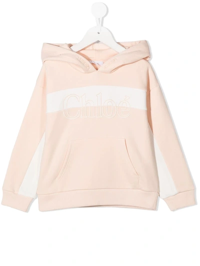 Chloé Teen Embroidered Logo Hoodie In Pink