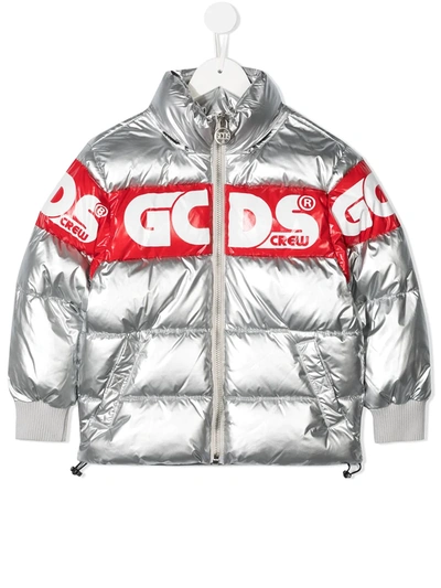 Gcds Kids' Logo-stripe Padded Jacket In Grey