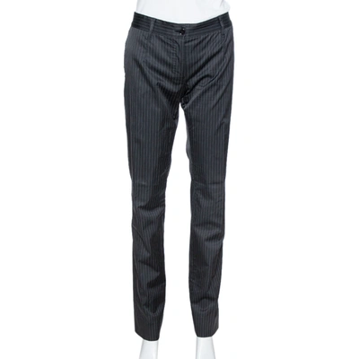 Pre-owned Dolce & Gabbana Black Pinstriped Cotton Tailored Trousers M
