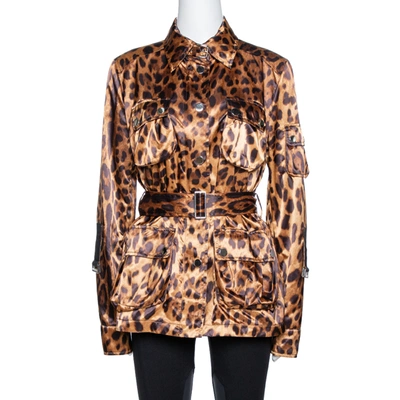 Pre-owned Dolce & Gabbana Brown Leopard Print Belted Jacket M