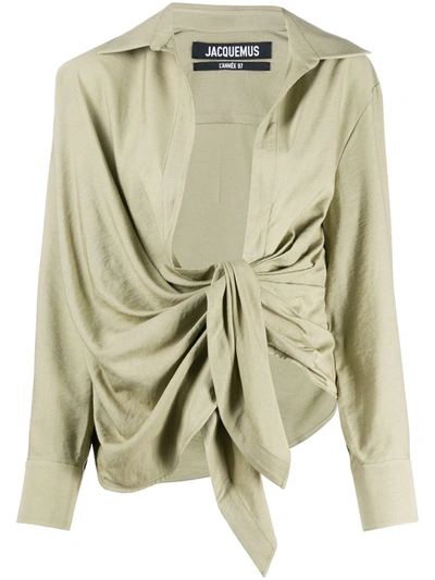 Jacquemus Bahia Tie-front Twill Shirt In Green