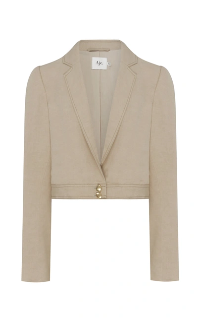 Aje Consonance Linen-blend Cropped Blazer In Grey