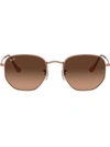 Ray Ban Hexagonal Flat Lenses Sunglasses Bronze-copper Frame Brown Lenses 48-21