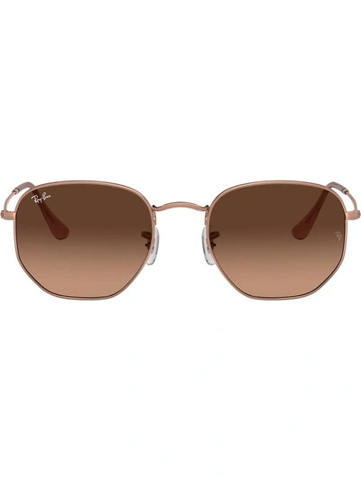 Ray Ban Hexagonal Flat Lenses Sunglasses Bronze-copper Frame Brown Lenses 48-21