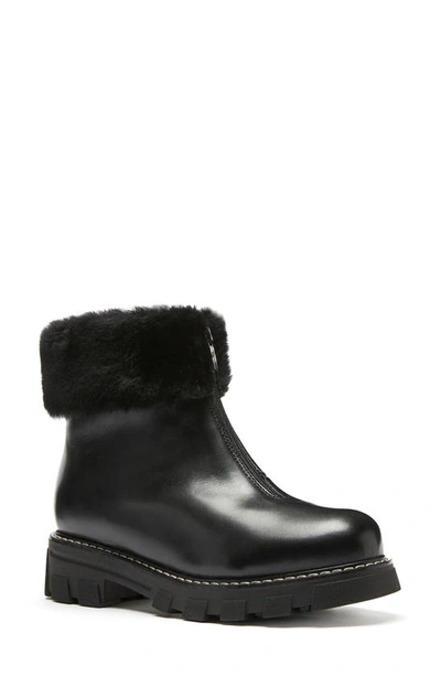 La Canadienne Abba Genuine Shearling Lined Waterproof Bootie In Black Leather