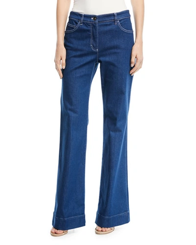 Escada Mid-rise Wide-leg Jeans With Contrast Topstitching In Blue