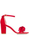 Stuart Weitzman Nearly Flowe Red Suede Sandals