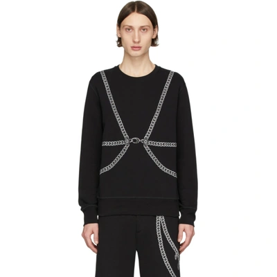 Alexander Mcqueen Chains Embroidery Sweatshirt In Black,silver