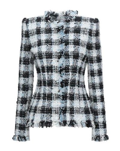 Alexander Mcqueen Check Tweed Blazer In Light Blue,black,white