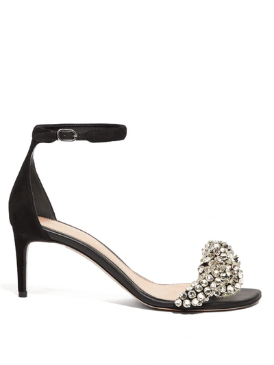 Alexander Mcqueen Crystal-embellished Leather Sandals In Black