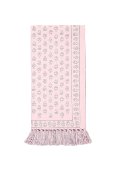 Alexander Mcqueen Extra Large Skull Scarf In Pink,grey