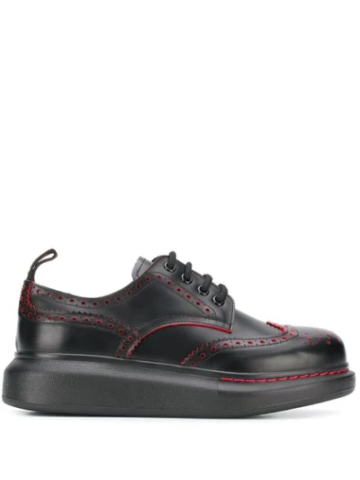 Alexander Mcqueen Black Leather Lace-up Shoes In Black,red