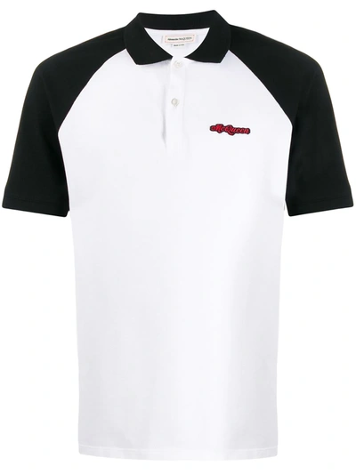 Alexander Mcqueen Embroidered Logo Polo Shirt In White,black