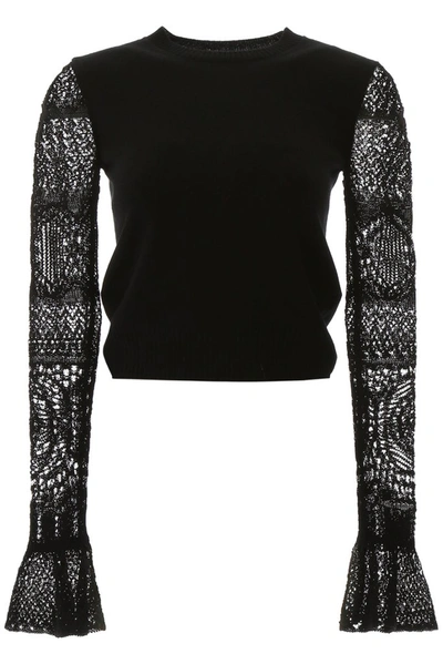 Alexander Mcqueen Pullover With Crochet Sleeves In Black