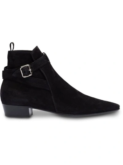 Miu Miu Ankle Boots In Suede Leather In Black