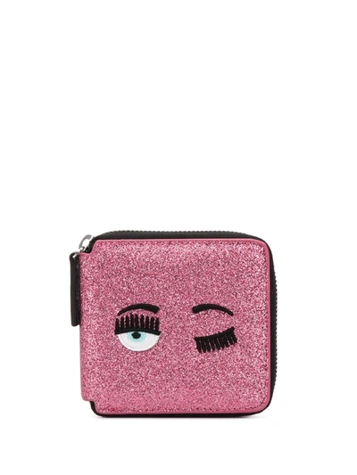 Chiara Ferragni Flirting Embroidery Glitter Wallet In Pink