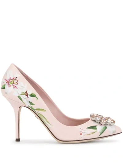 Dolce & Gabbana Bellucci Pumps With Lily Print In Pink,white,green