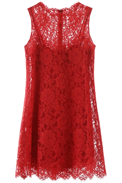 Dolce & Gabbana Lace Mini Dress In Rosso Brillante