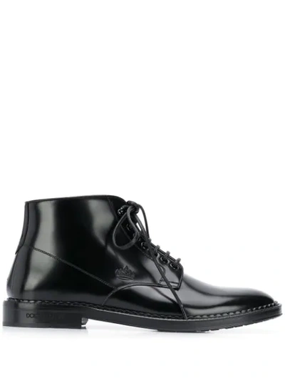 Dolce & Gabbana Black Polished Leather Ankle Boots