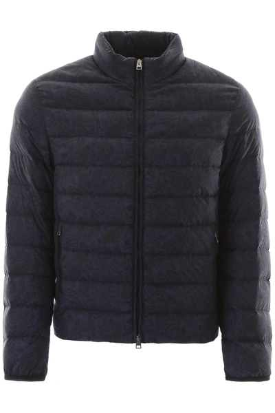 Etro Paisley Print Down Jacket In Blue