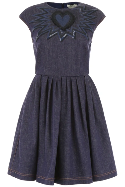 Fendi Denim Dress With Embroidery In Blue