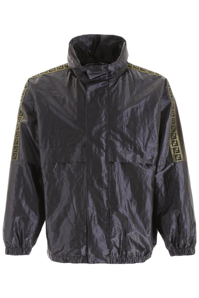 Fendi Metallic Windbreaker With Ff Bands In Gold Silver