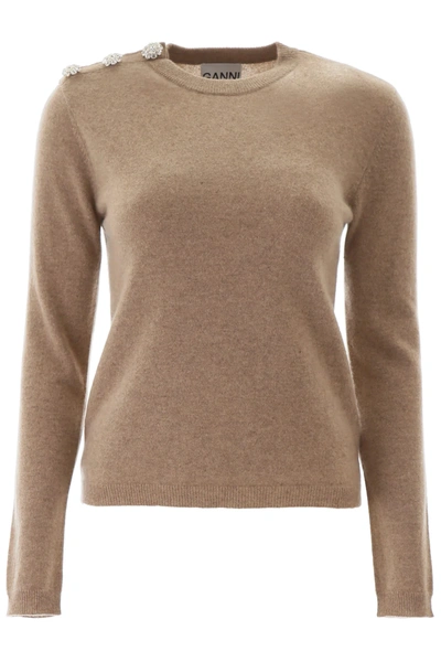 Ganni Pullover With Crystal Buttons In Beige