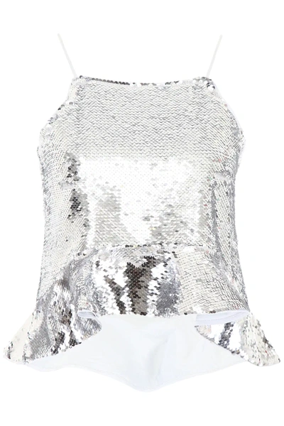 Ganni Sequins Top In Silver