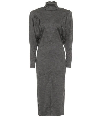 Isabel Marant Genia Paneled Mélange Wool Turtleneck Midi Dress In Grey