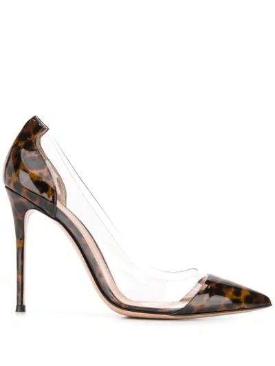 Gianvito Rossi Leopard Patent Plexi 105 Pumps In Brown,black