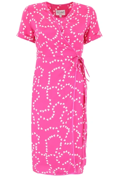 Hvn Heart-printed Vera Dress In Fuchsia,pink