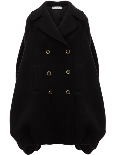Jw Anderson Patch-pocket Wool-twill Double-breasted Jacket In Nero