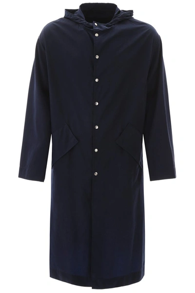 Kenzo Raincoat With Embroidered Logo In Bleu Nuit