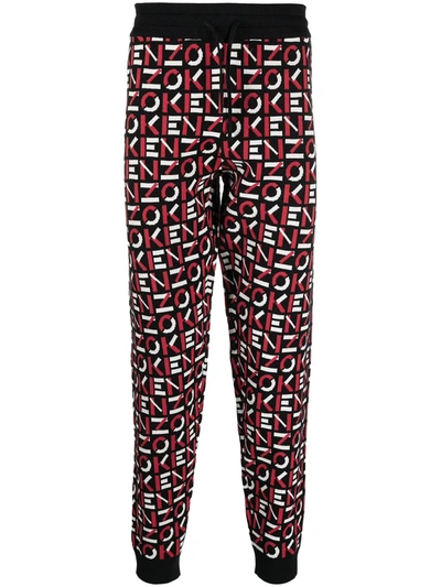 Kenzo Allover Logo Joggers In Jacquard Knit In Red