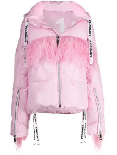 Khrisjoy Khris Puffer Jacket With Feathers In Pink