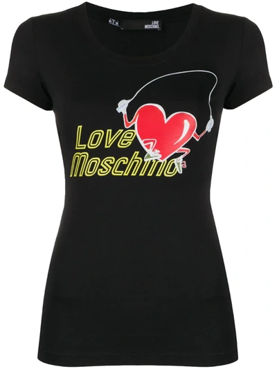 Love Moschino Heart Logo Print T-shirt In Black