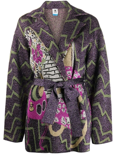 M Missoni Intarsia Knit Belted Cardigan In Purple