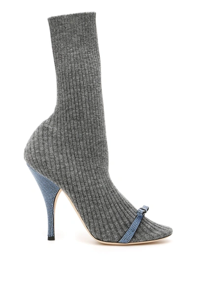 Marco De Vincenzo Knit Booties With Micro Crystals In Grey Melange Light
