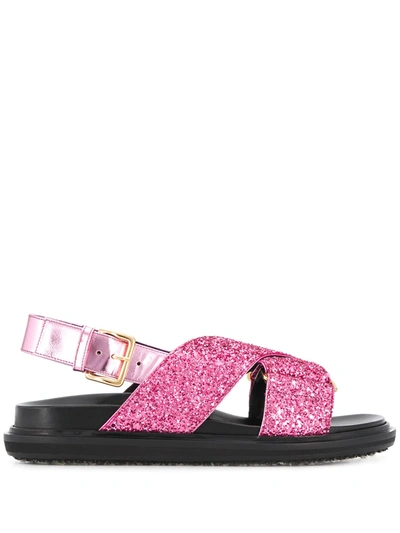 Marni Fussbett Glitter Sandals In Pink