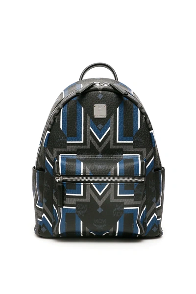 Mcm Stark Visetos Monogram Backpack In Black,blue,white