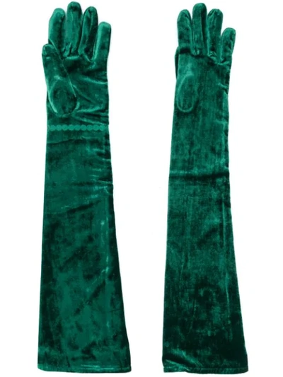 Mm6 Maison Margiela Velvet Long Gloves In Green