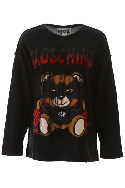 Moschino Bat Teddy Bear Sweater In Black