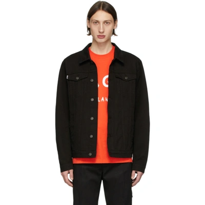 Msgm Denim Jacket With Fluo Label In Black