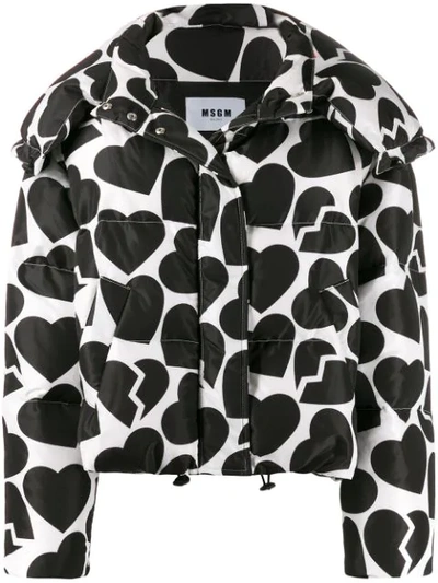 Msgm Printed Shell Hooded Jacket In Black,white