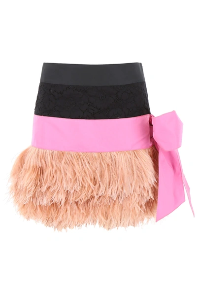 N°21 N.21 Mini Skirt With Feathers In Black,pink
