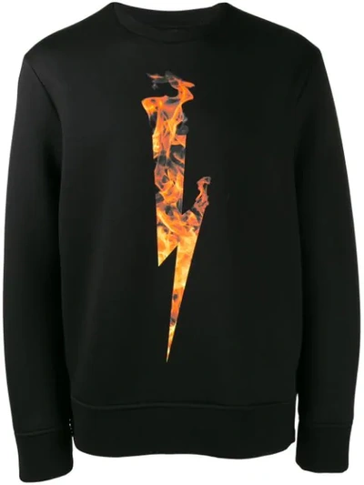 Neil Barrett Flame Thunderbolt Graphic Sweatshirt In Black