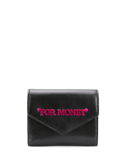 Off-white For Money-embroidered Wallet In Black,fuchsia