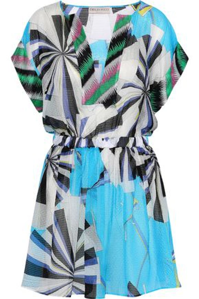 Emilio Pucci Parasol Hammered Silk Coverup Dress, Turquoise (turchese) In Multicolor