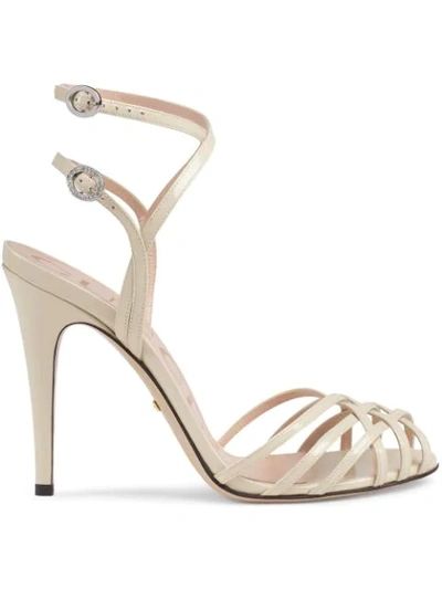 Gucci Sandals In Beige Patent Leather In White